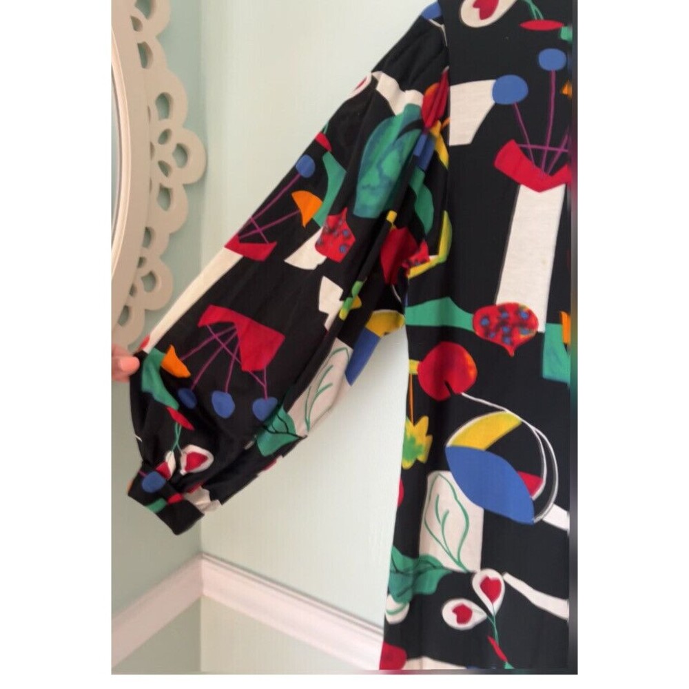 Helga‎ 80s Neiman Marcus  Floral Print Drop Waist Dress Size 12 Vintage Belt - Picture 2 of 10